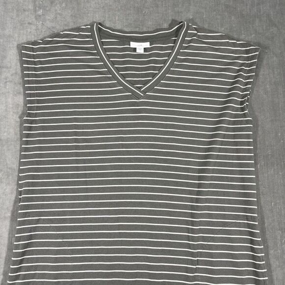 J.‎ Jill T Shirt Dress Womens Medium Gray Striped Short Sleeve V Neck Pockets - Picture 2 of 8